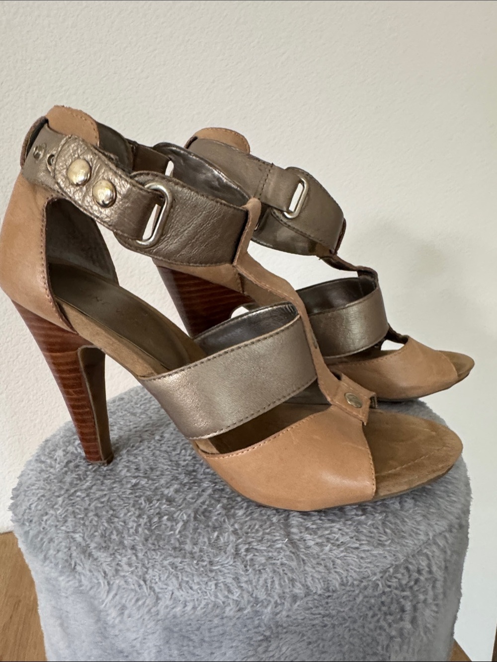 Nine West Tan and Metallic Brown Strappy High Heels